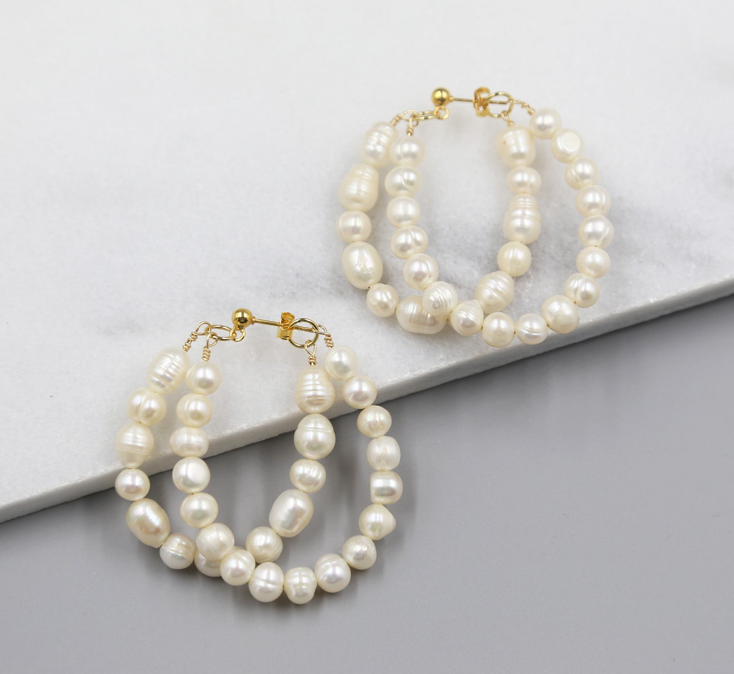 Pearl Double Hoop Infinity Statement Earrings