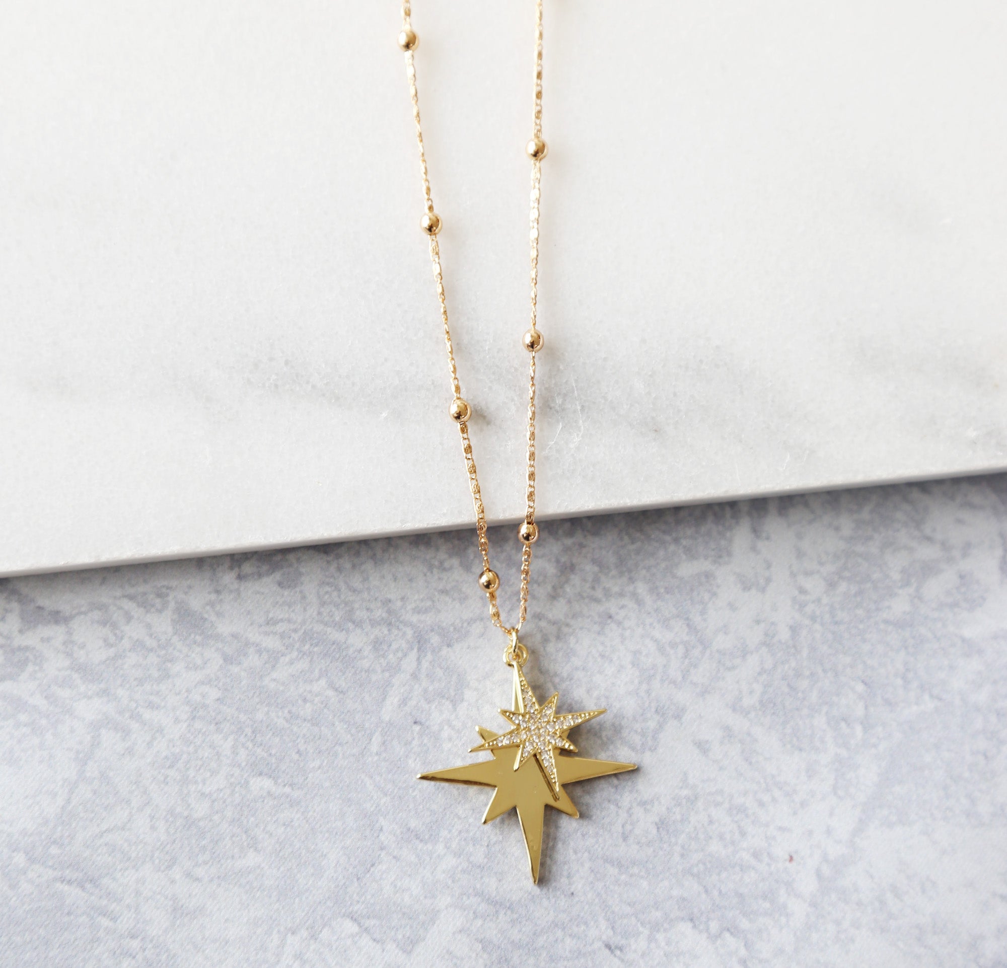 Double Shooting Star Necklace, Gold Necklace, Dainty Gold Jewelry