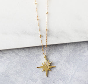 Double Shooting Star Necklace, Gold Necklace, Dainty Gold Jewelry, Celestial, Gold Chain, Luminous Collection