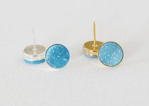 blue druzy stud earrings