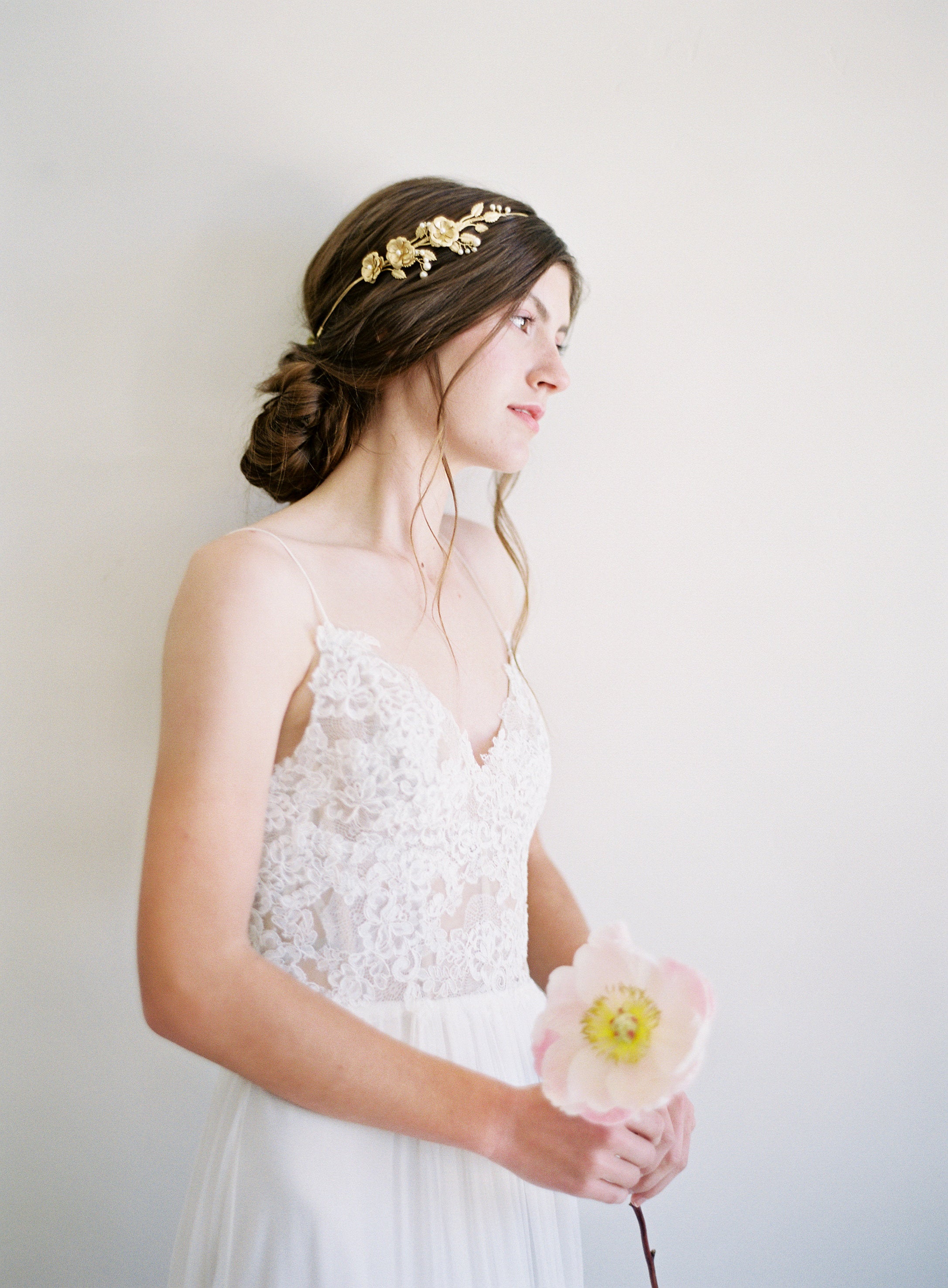 rose and pearl bridal headband