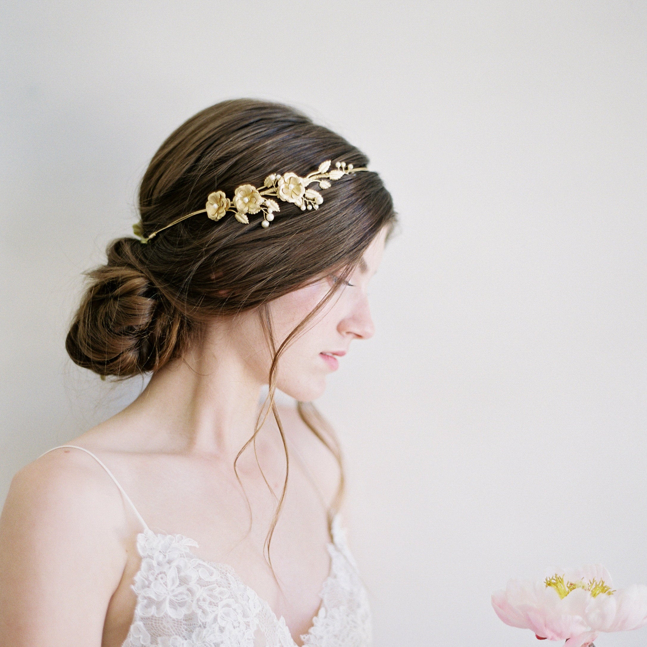 rose and pearl bridal headband