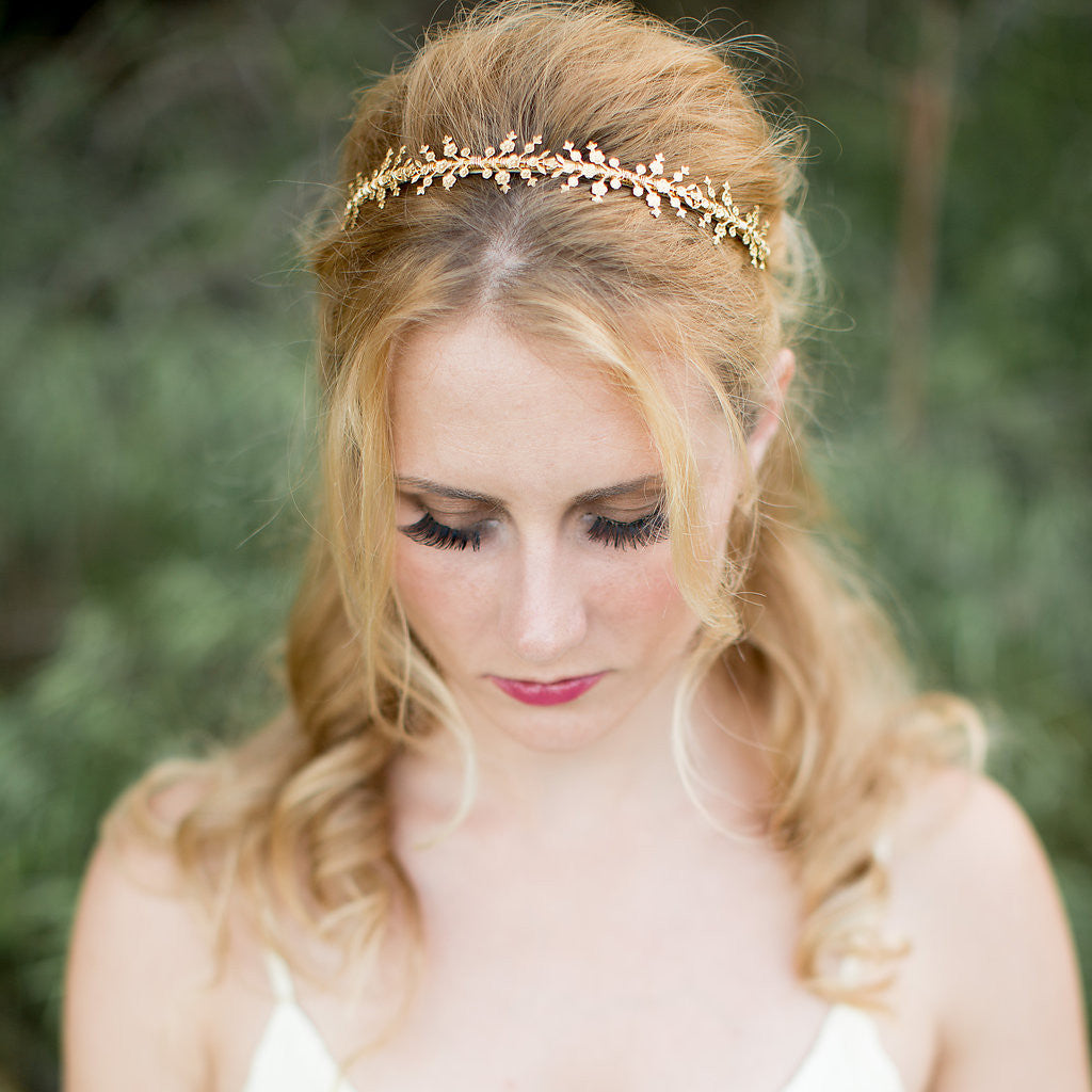 gold flower wedding bridal headband