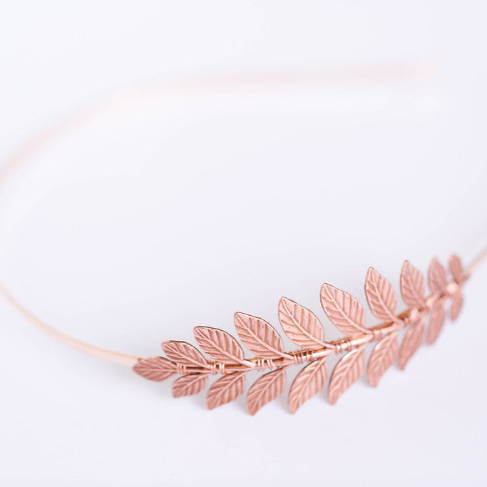rose gold laurel leaf headband