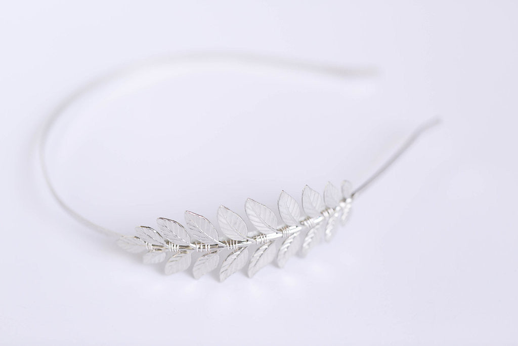 silver laurel leaf headband