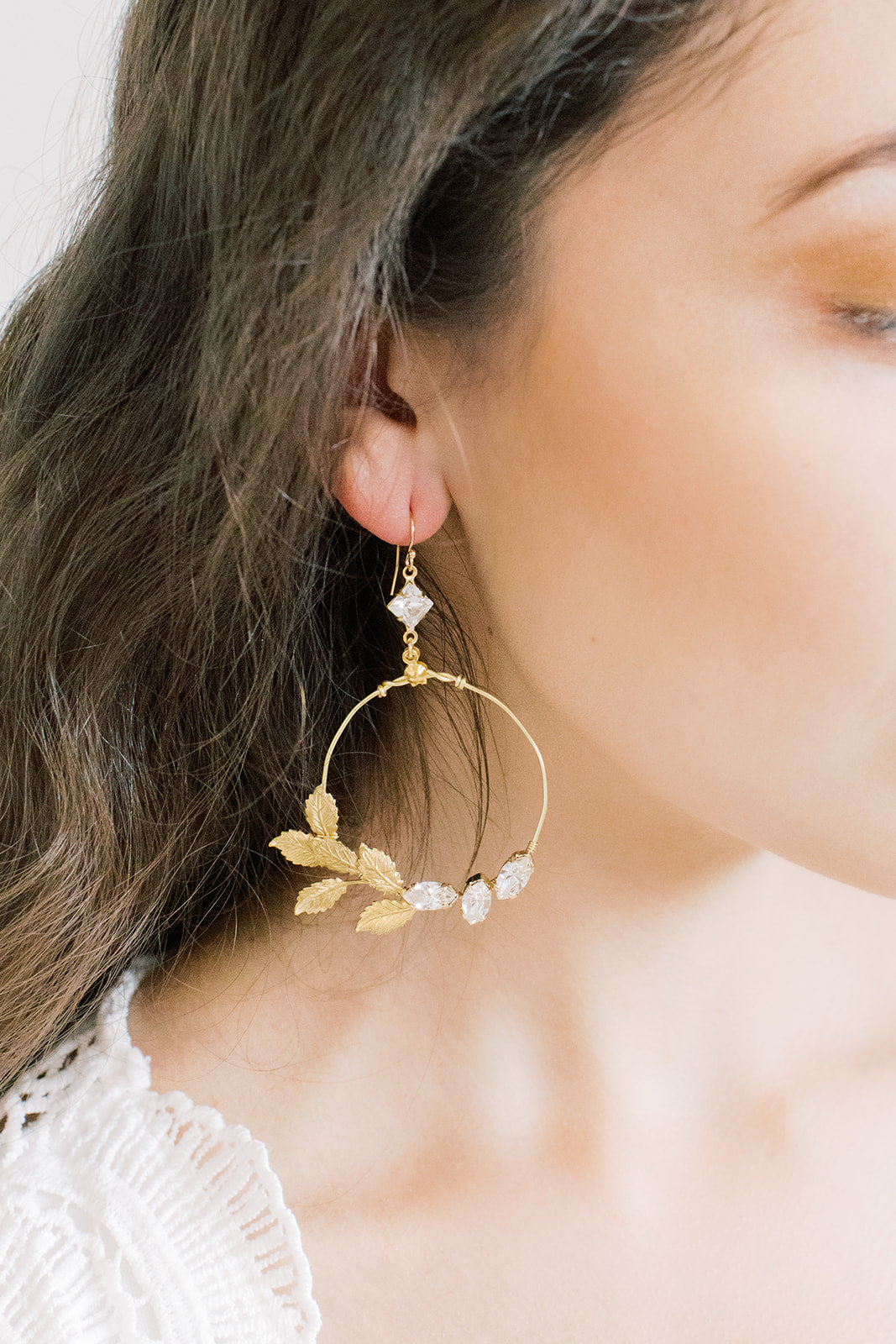 Golden Leaf Swarovski Statement Earrings