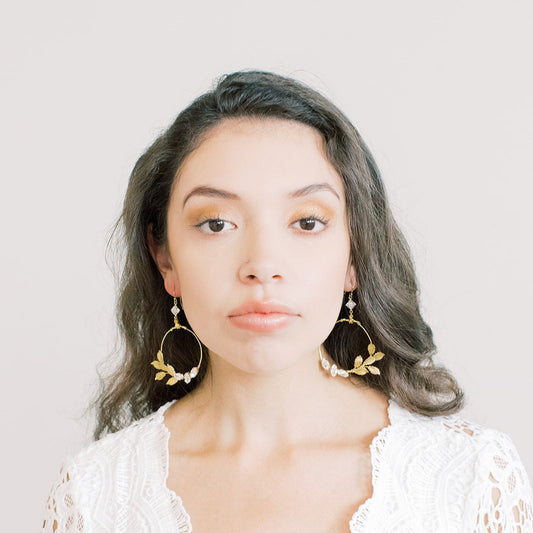 Golden Leaf Swarovski Statement Earrings