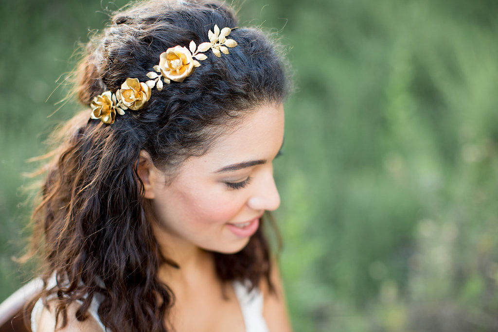 gold flower crown wedding