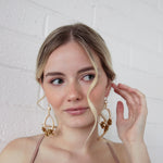 Lillian - Gold Rose and Pearls Hoop Statement Earrings