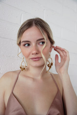 Lillian - Gold Rose and Pearls Hoop Statement Earrings