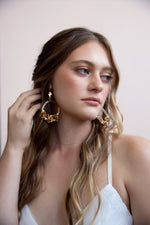 Lillian - Gold Rose and Pearls Hoop Statement Earrings