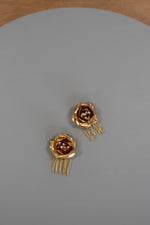 Ida - Set of Two Gold Rose and Pearl Hair Combs