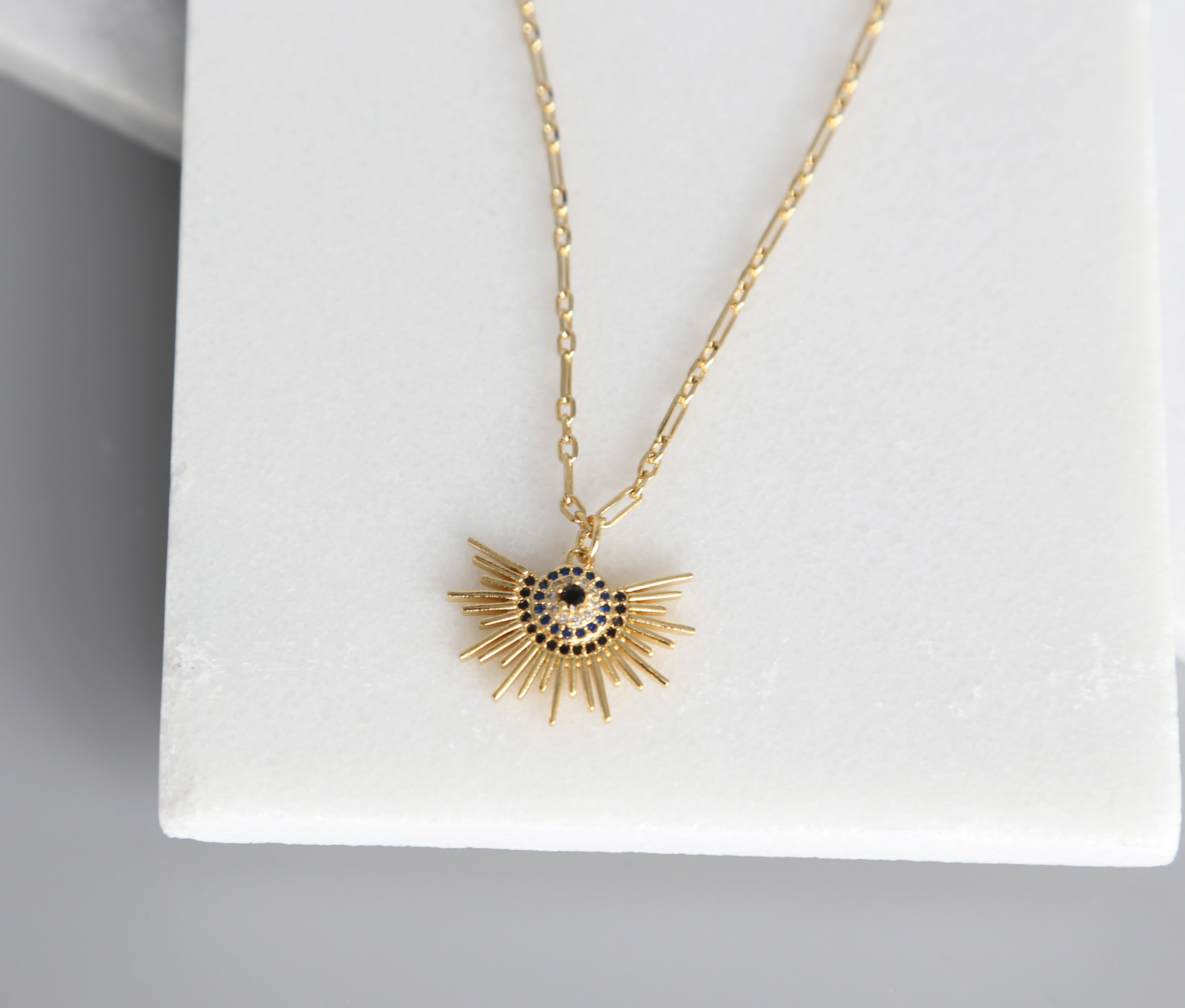 Sunrise Necklace, Gold Necklace, Sunburst, Gold Chain, Luminous Collection