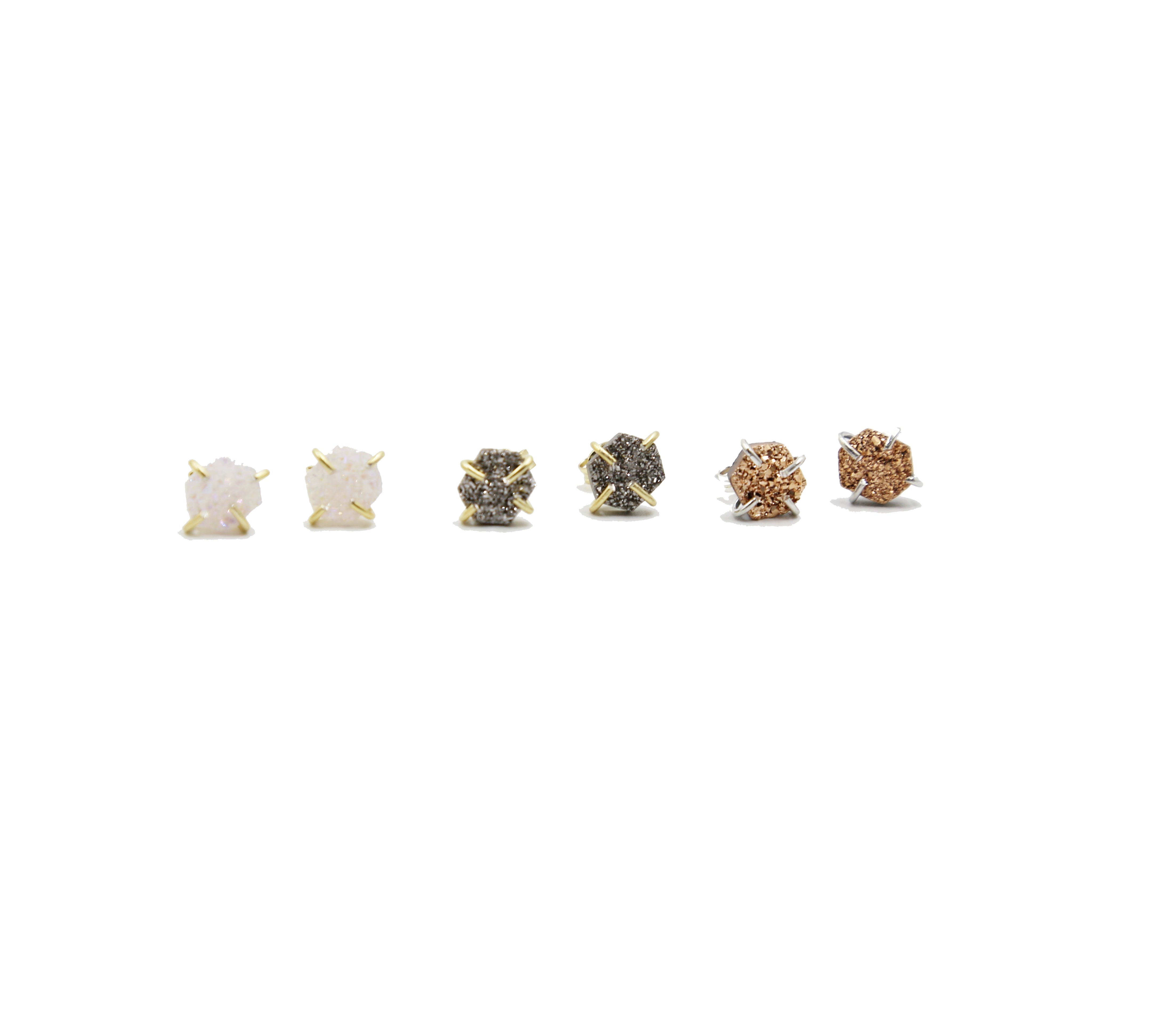 Hexagon Natural Druzy Stud Earrings