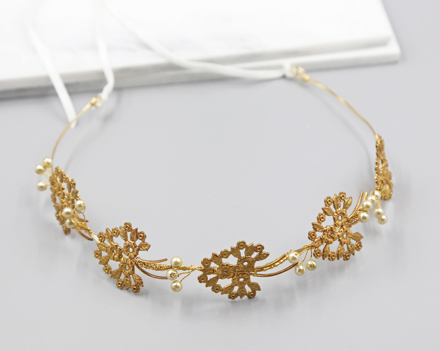 Lace Flower Crown, Hairpiece, Wedding Accessory, Bridal, Gold Wedding Head Piece, Hair Accessories, Headband