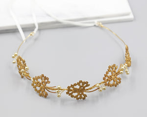 Lace Flower Crown, Hairpiece, Wedding Accessory, Bridal, Gold Wedding Head Piece, Hair Accessories, Headband