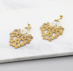 Lace Flower Statement Earrings, gold earrings, bridal earrings
