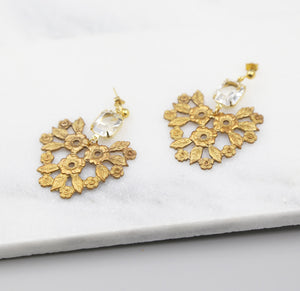 Lace Flower Statement Earrings, gold earrings, bridal earrings