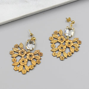 Lace Flower Statement Earrings, gold earrings, bridal earrings