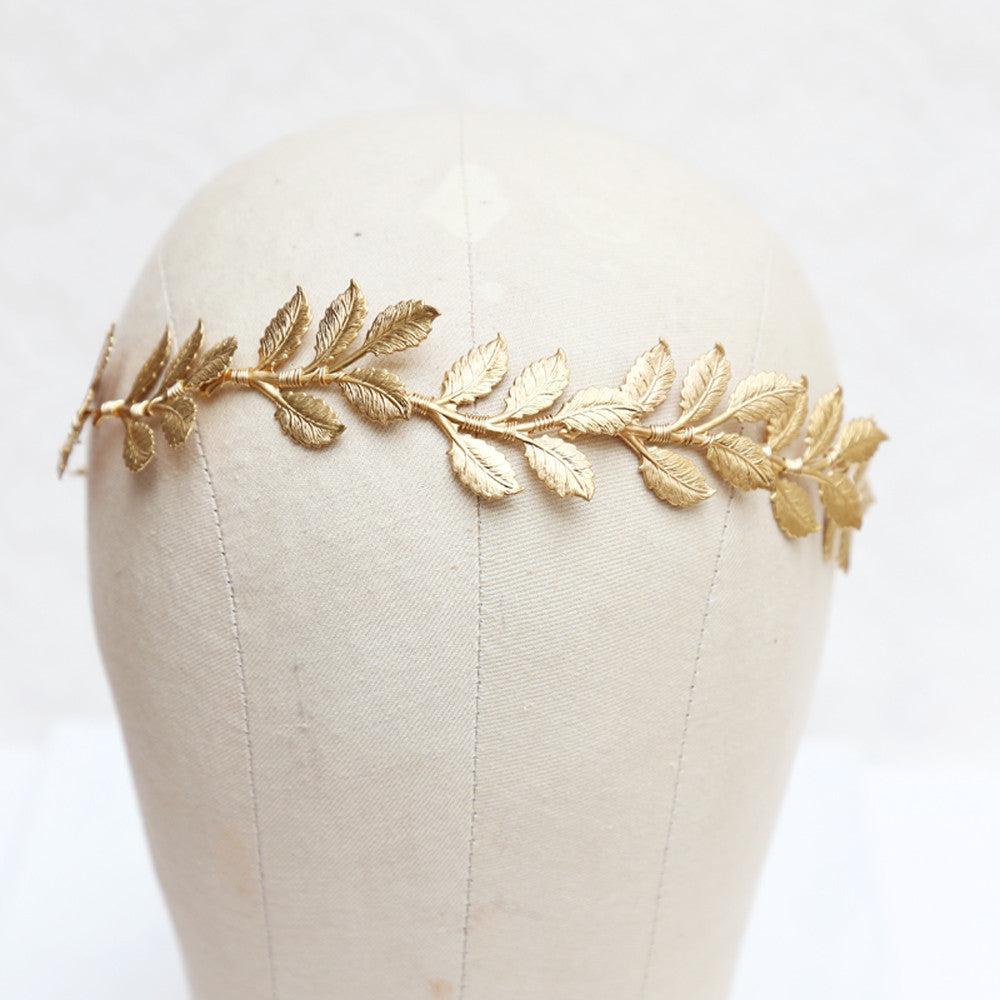 gold leaf bridal crown