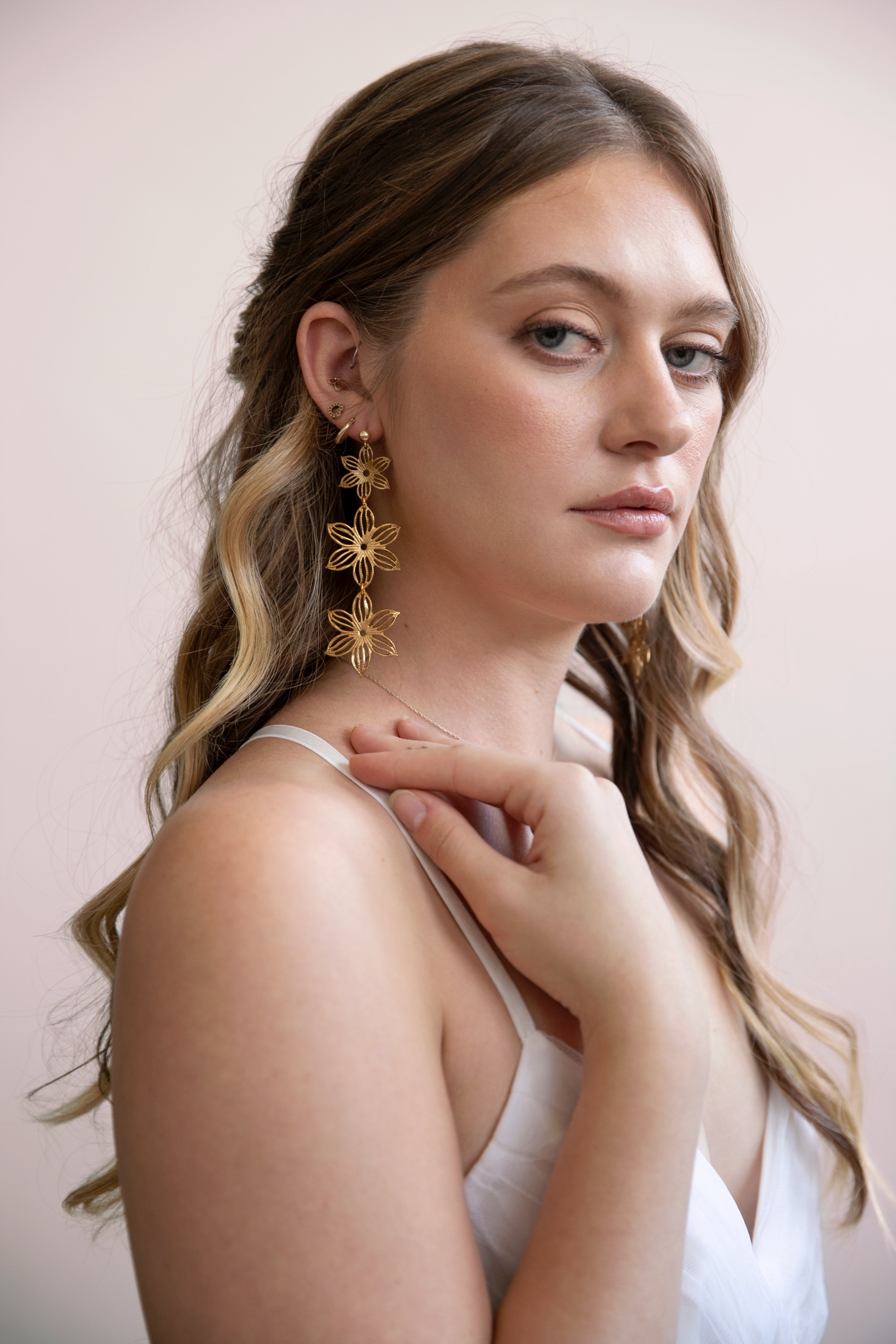 Goldie - Large Golden Flower Statement Earrings