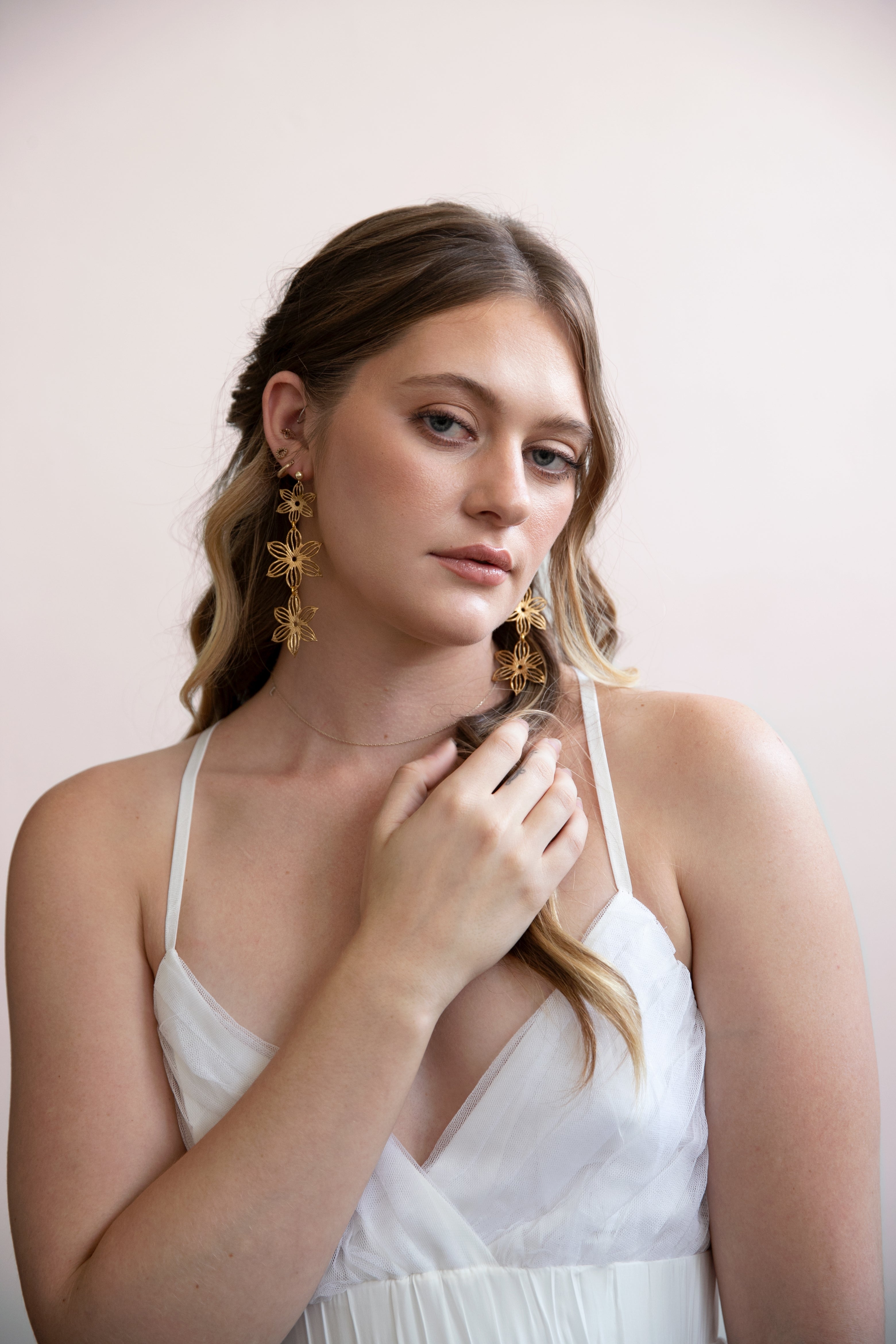 Goldie - Large Golden Flower Statement Earrings