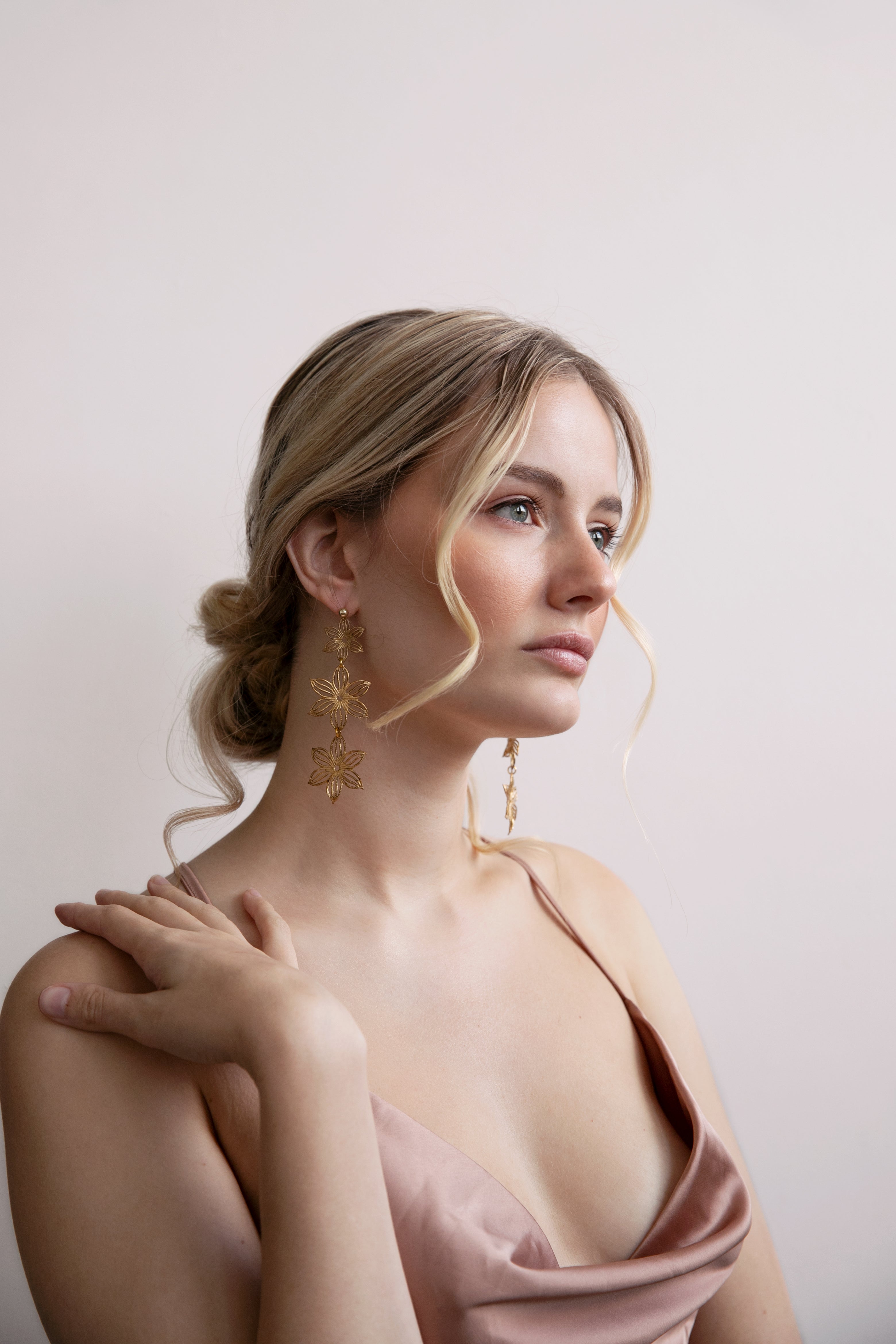 Goldie - Large Golden Flower Statement Earrings