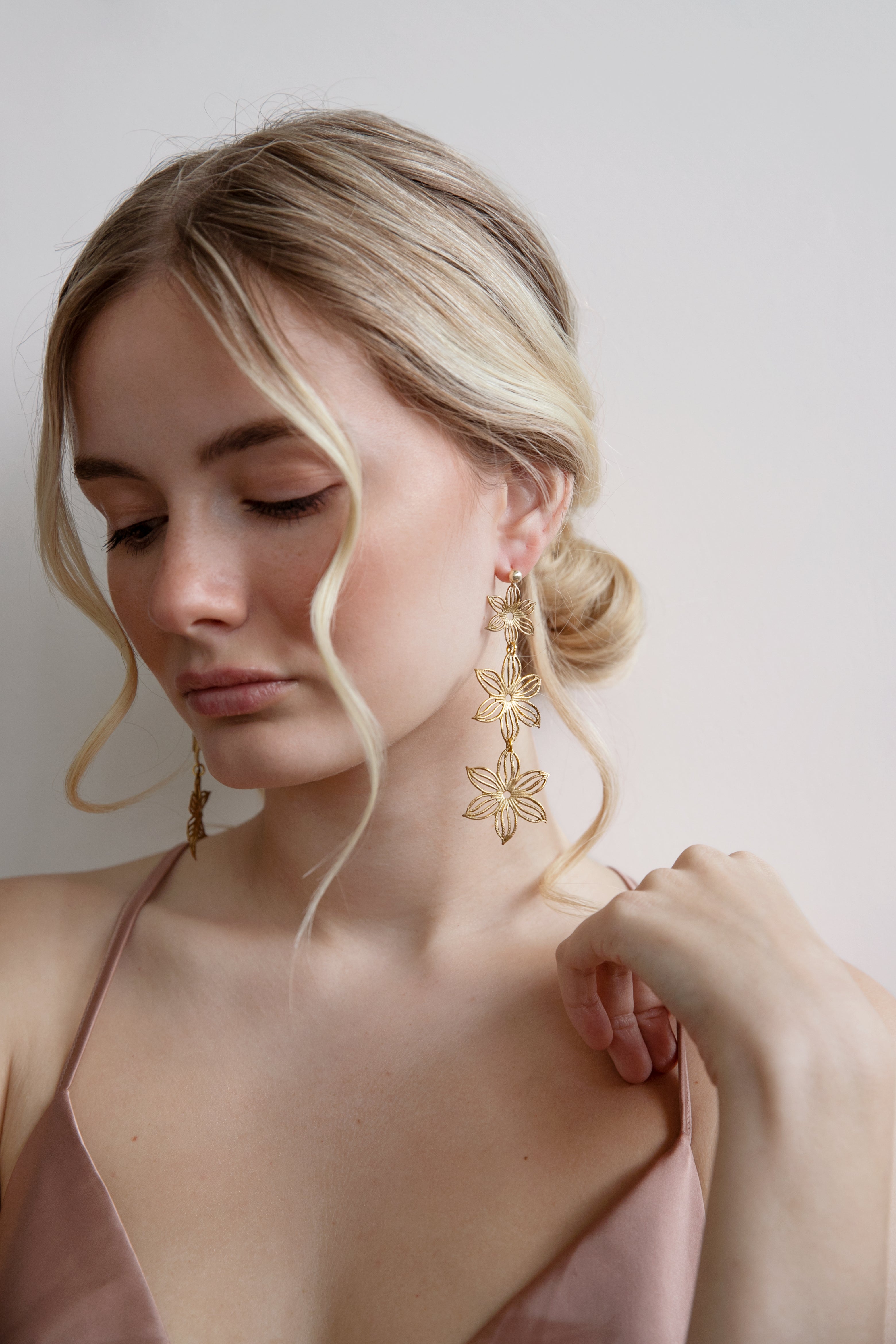 Goldie - Large Golden Flower Statement Earrings