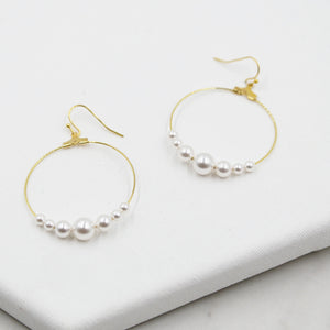 Large Pearl Hoop Earrings, gold hoops, swarovski pearls, bridal earrings, wedding, beaded earrings, classic, big hoop earrings, white pearls