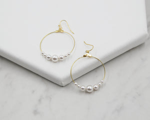 Large Pearl Hoop Earrings, gold hoops, swarovski pearls, bridal earrings, wedding, beaded earrings, classic, big hoop earrings, white pearls