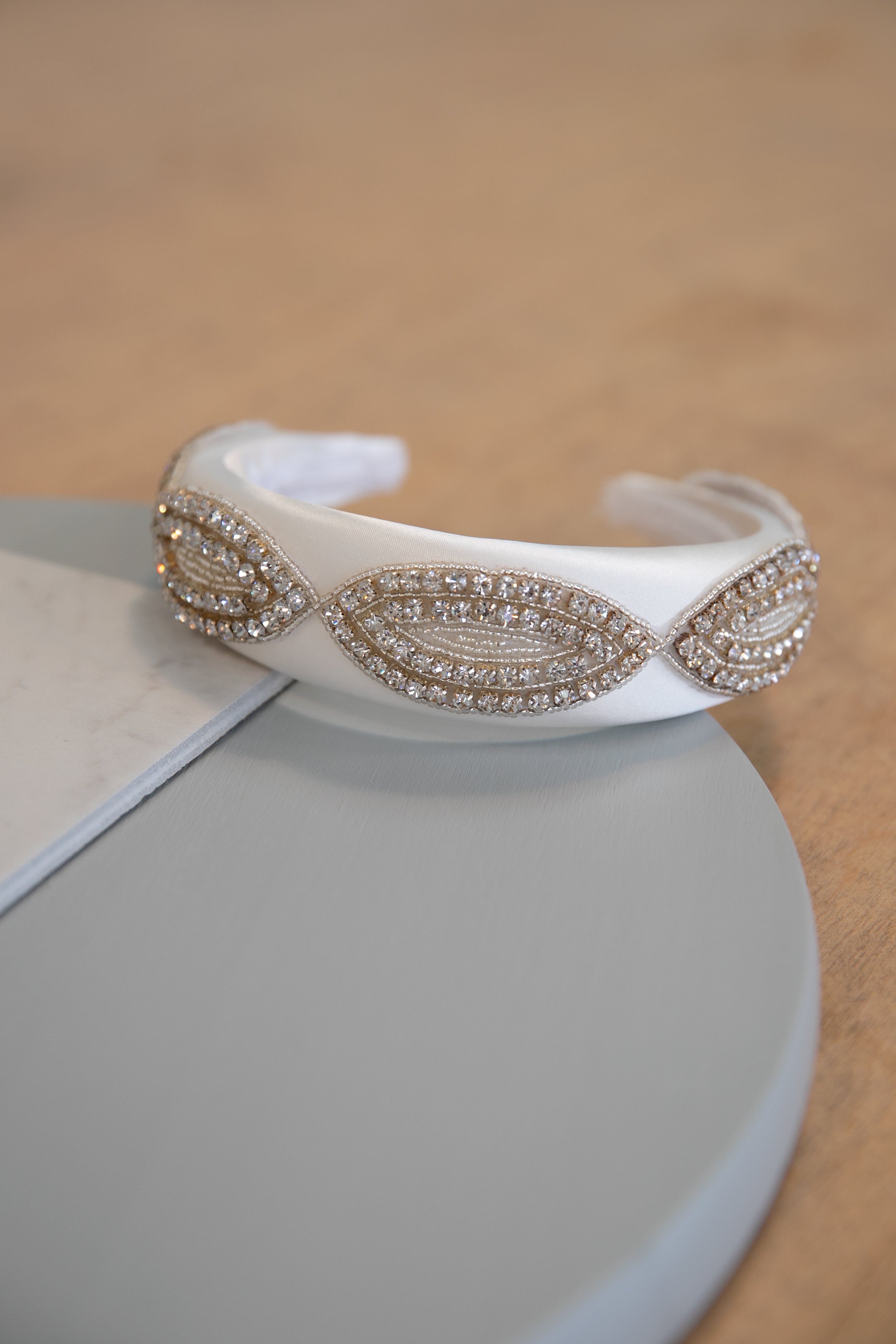 Charlotte - Large Padded White and Sparkling Silver Headband