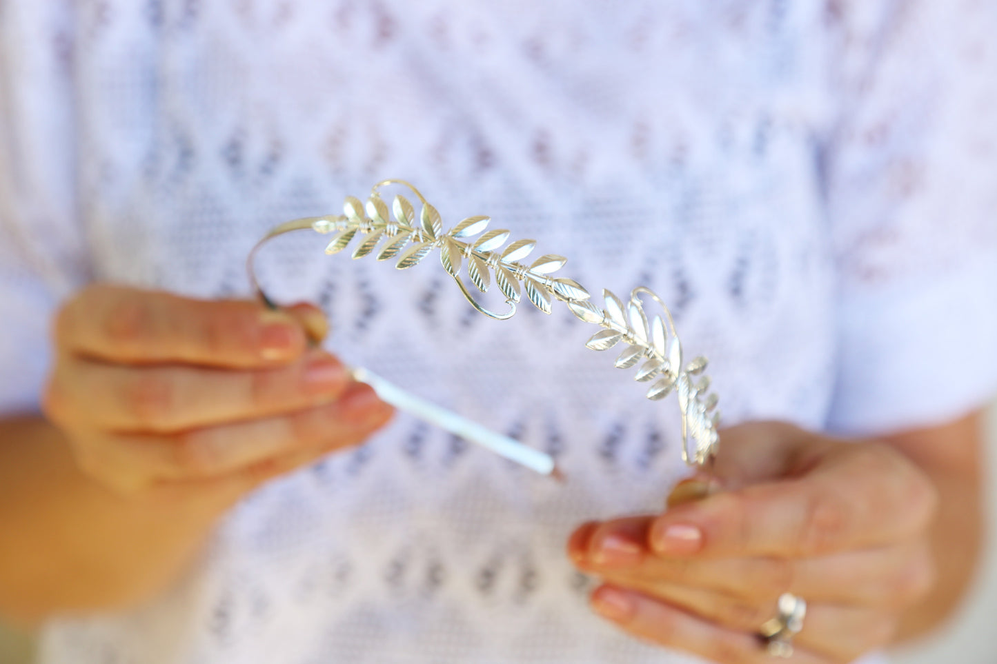 silver laurel leaf headband