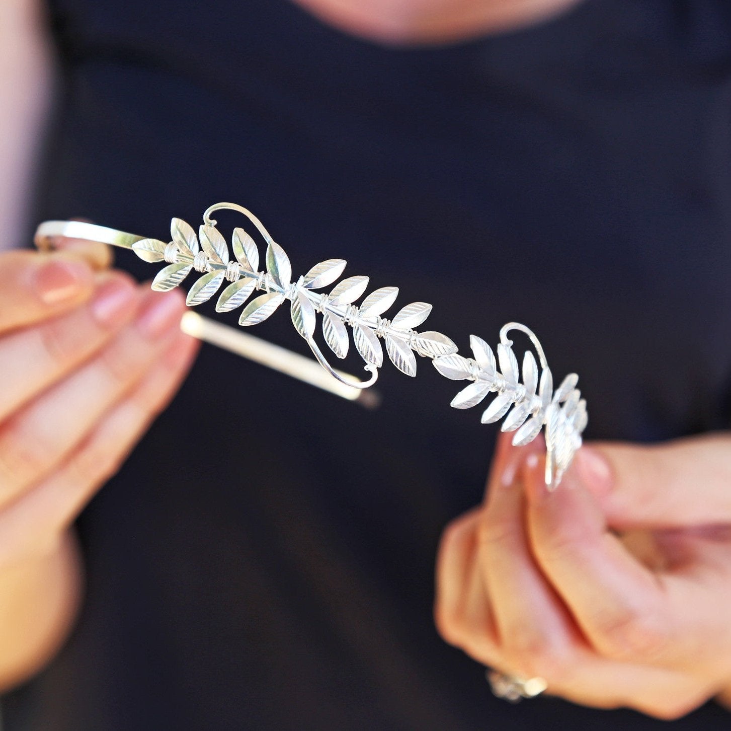 silver leaf headband