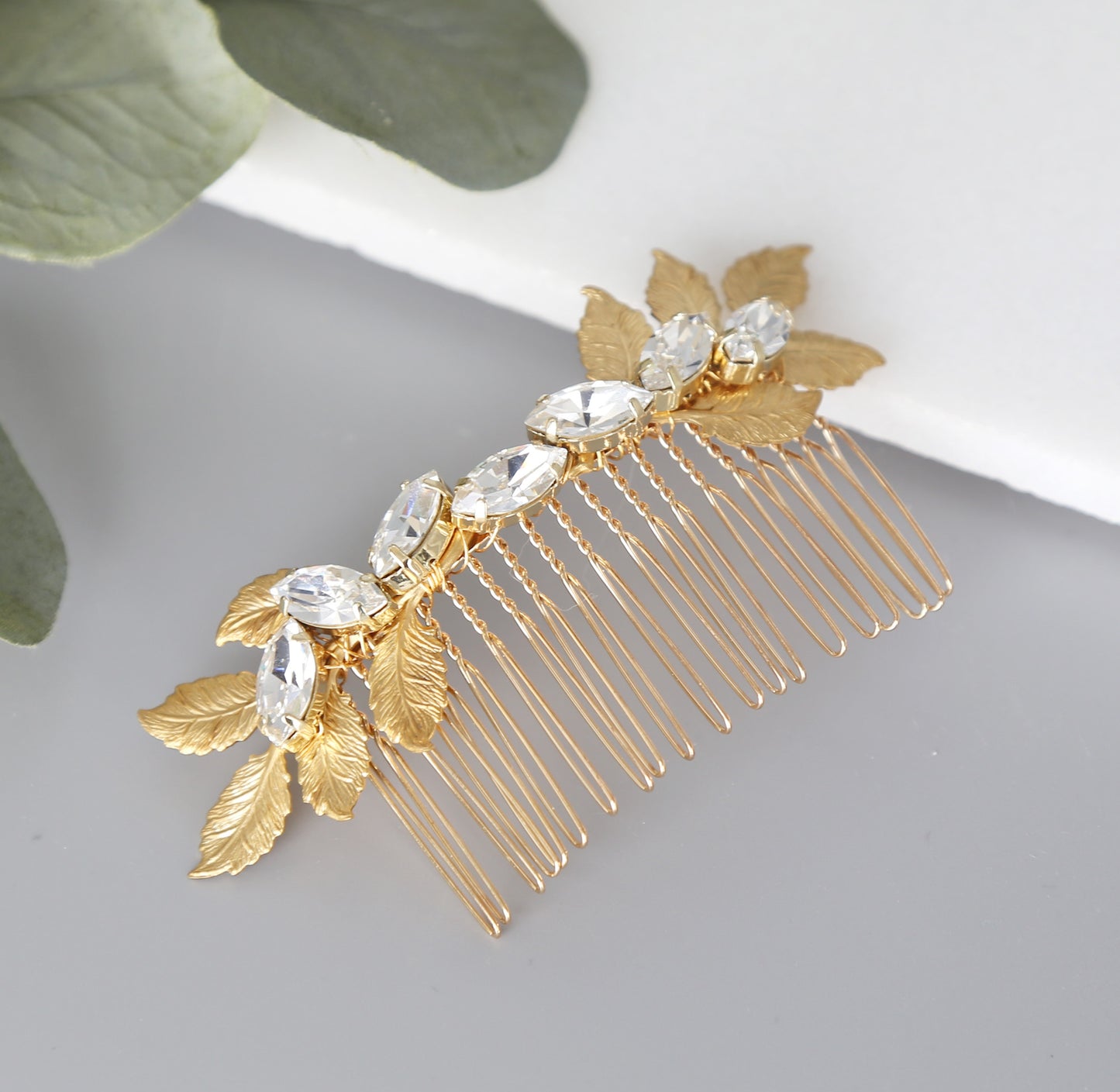 Golden Leaf and Sparkle Vine Comb, Swarovski, Hairpiece, Wedding Accessory, Bridal, Hair Clip, Hair Accessories, Bridal Head Piece, Gold Comb