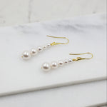 Long Pearl Gold Earrings, dangle, stick, swarovski pearls, bridal, wedding, beaded earrings, classic, big hoop earrings, white pearls