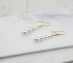 Long Pearl Gold Earrings, dangle, stick, swarovski pearls, bridal, wedding, beaded earrings, classic, big hoop earrings, white pearls