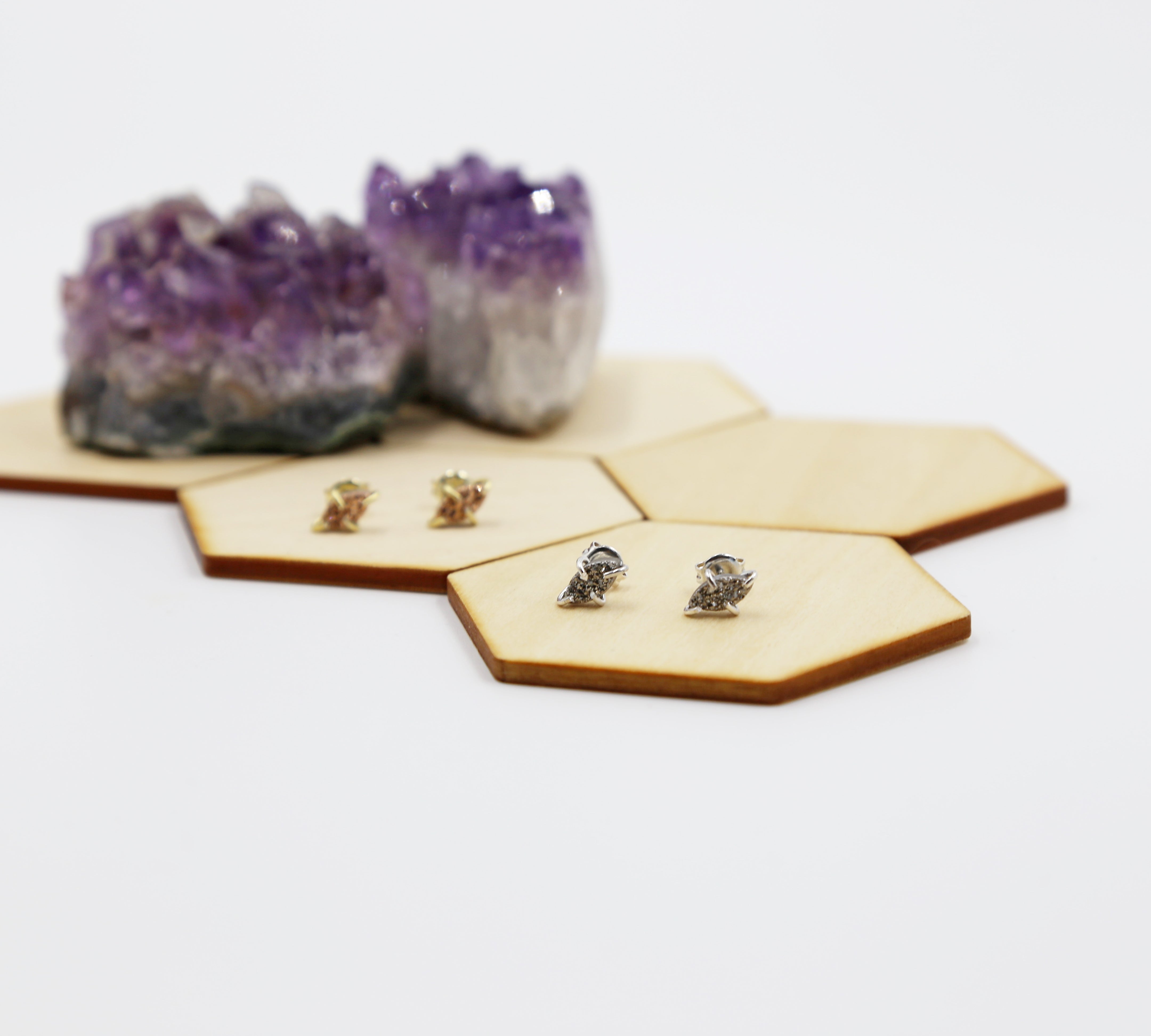 Navette Marquis Natural Druzy Stud Earrings