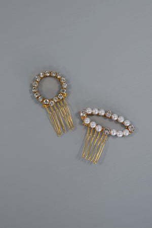 Opal - Set of Two Pearl and Sparkle Geometric Hair Combs