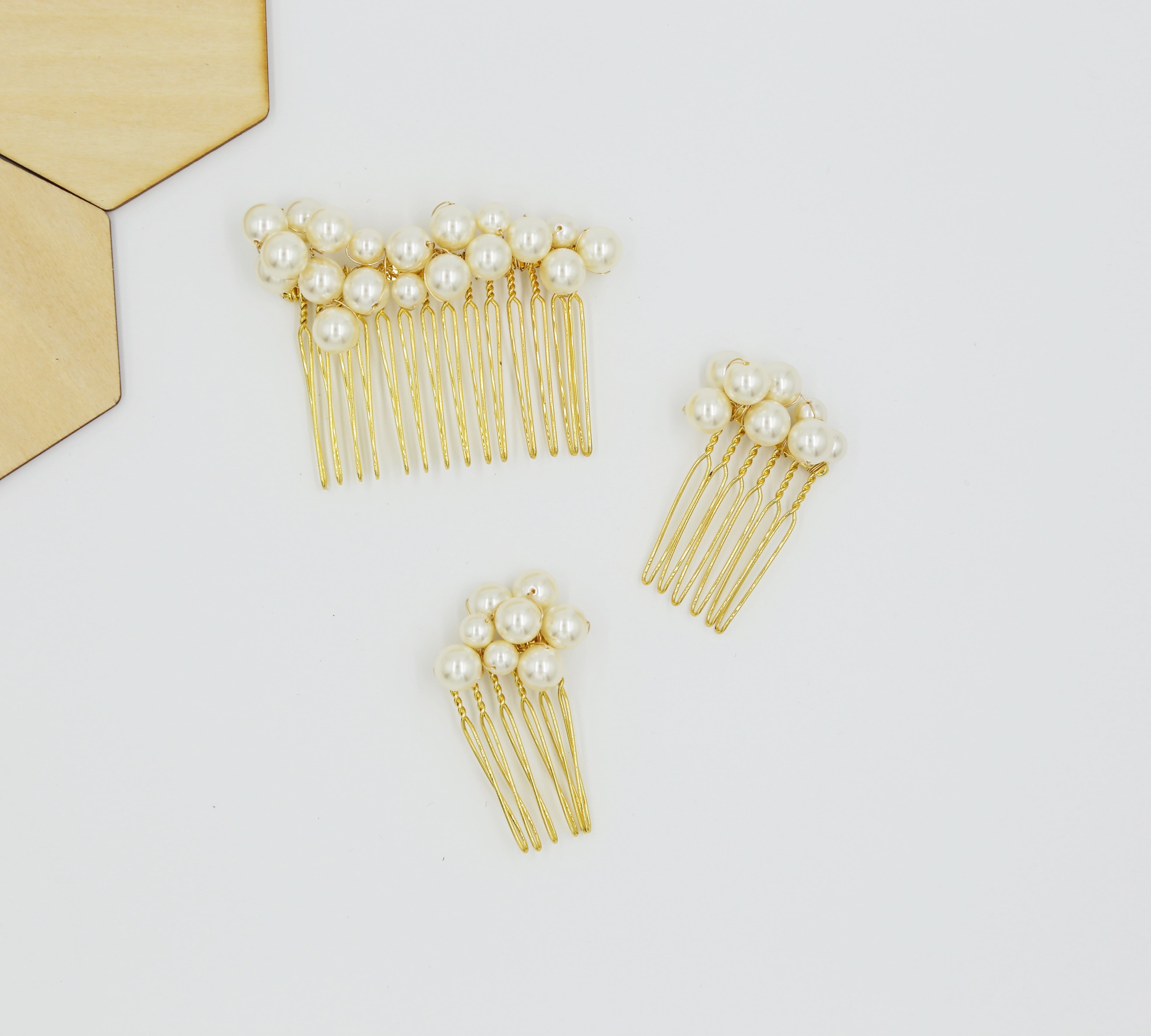 Cluster Swarovski Pearl Comb Set - Set of Three Combs
