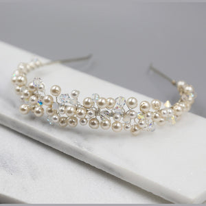 Sparkling Pearl Tiara Headband, Crown, Hairpiece, Wedding Accessory, Bridal, Gold Wedding Head Piece, Hair Accessories, Headband