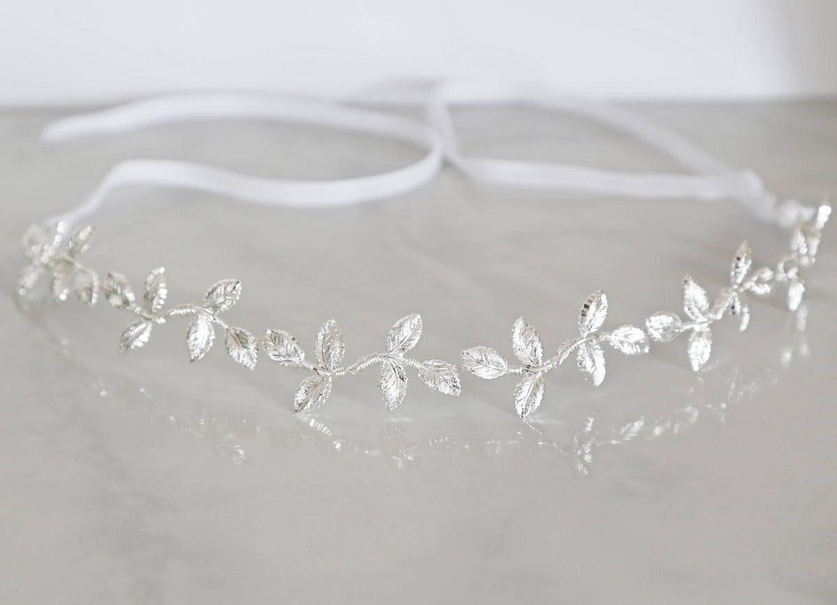 Petite Silver Leaf Bridal Crown - Wedding headband, hair 