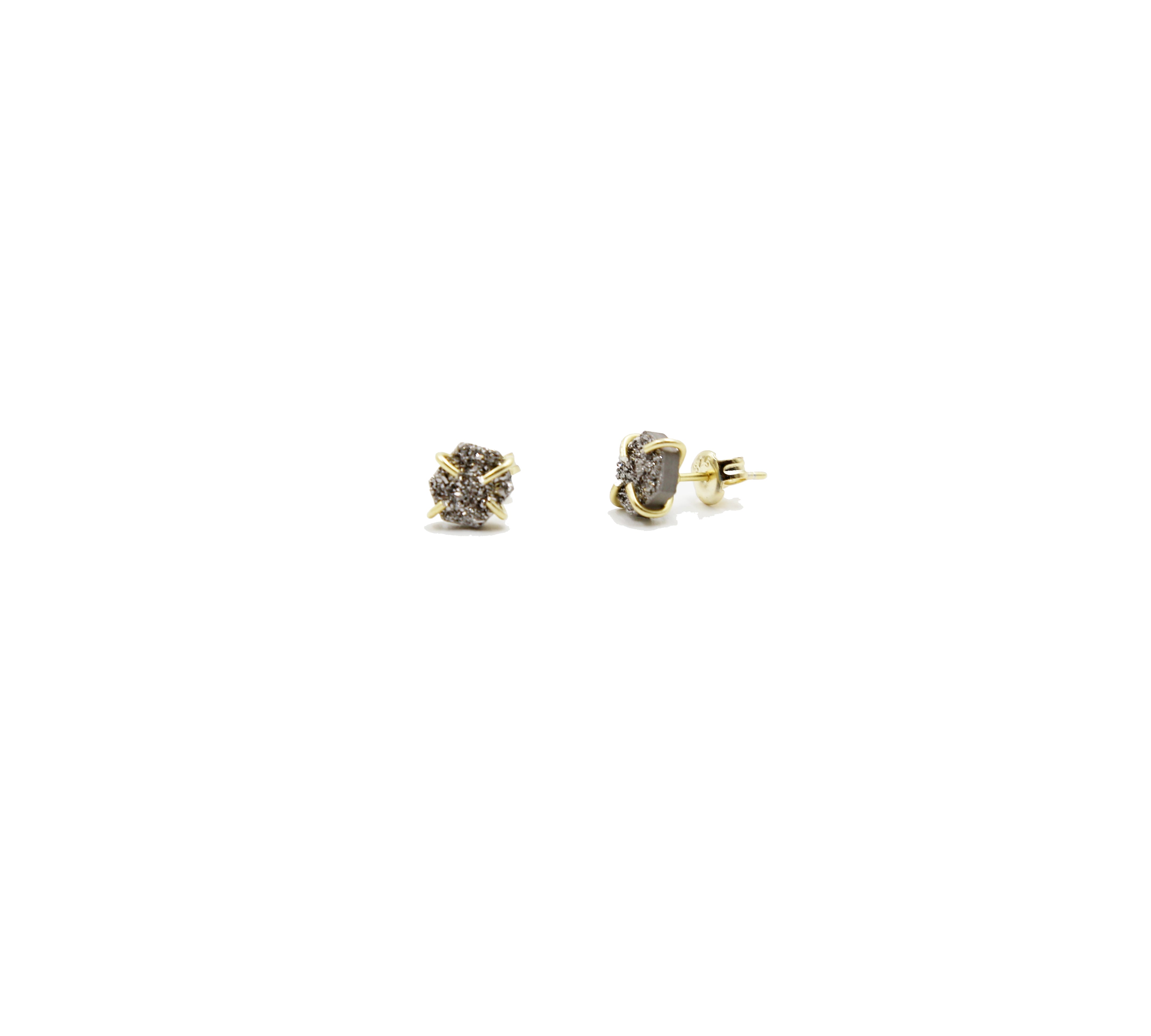 Hexagon Natural Druzy Stud Earrings