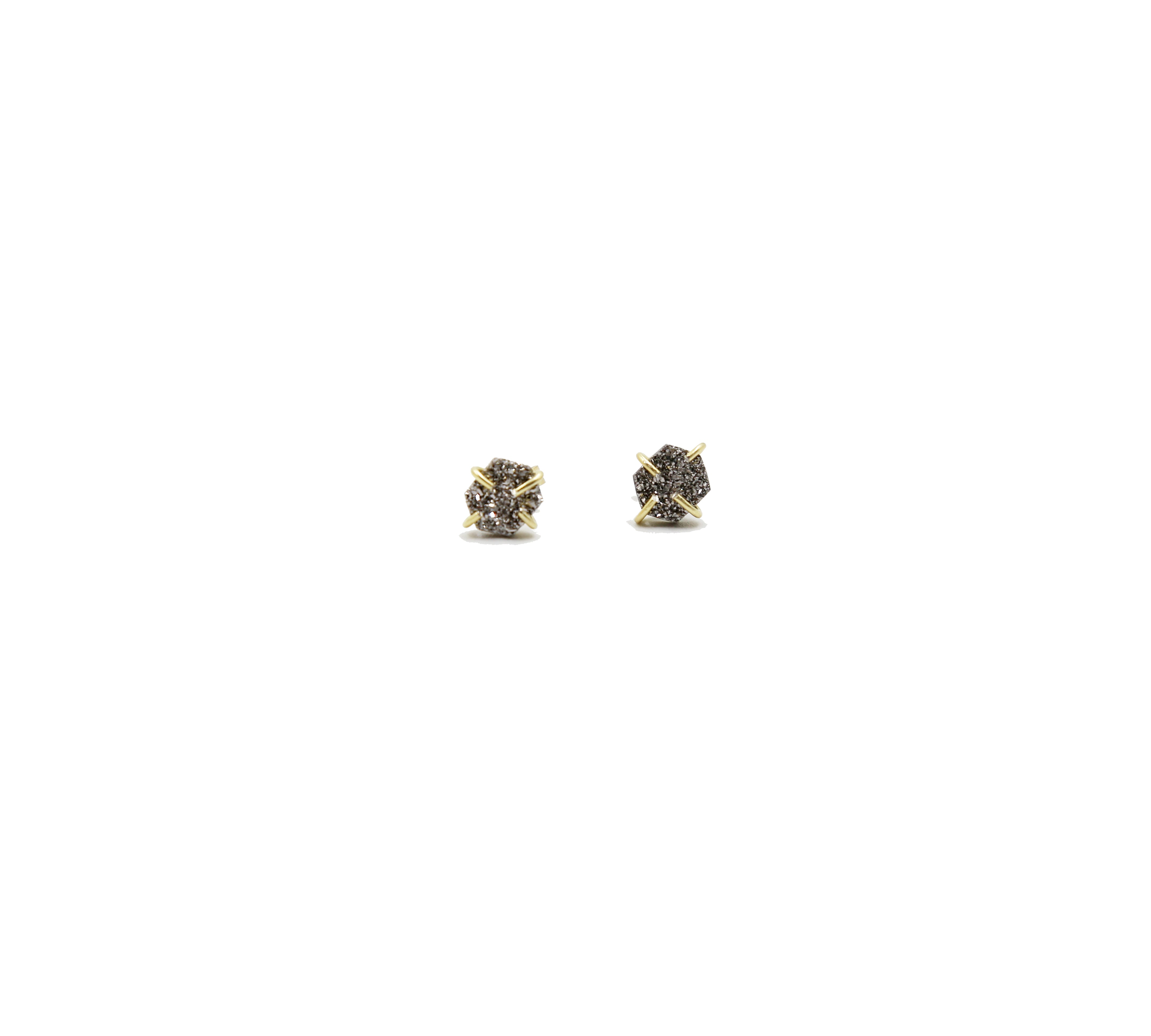 Hexagon Natural Druzy Stud Earrings