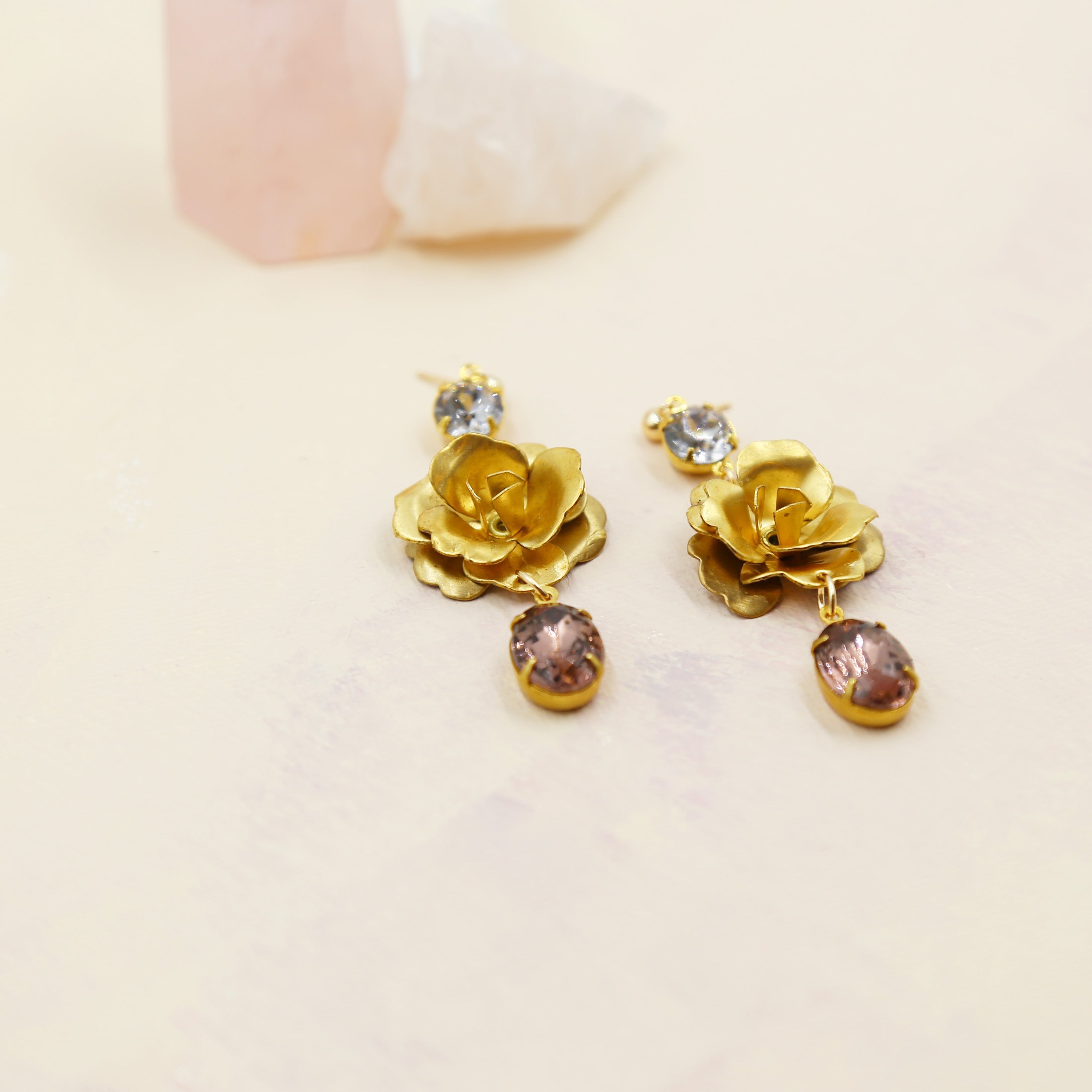 Rosebud Swarovski Drop Statement Earrings