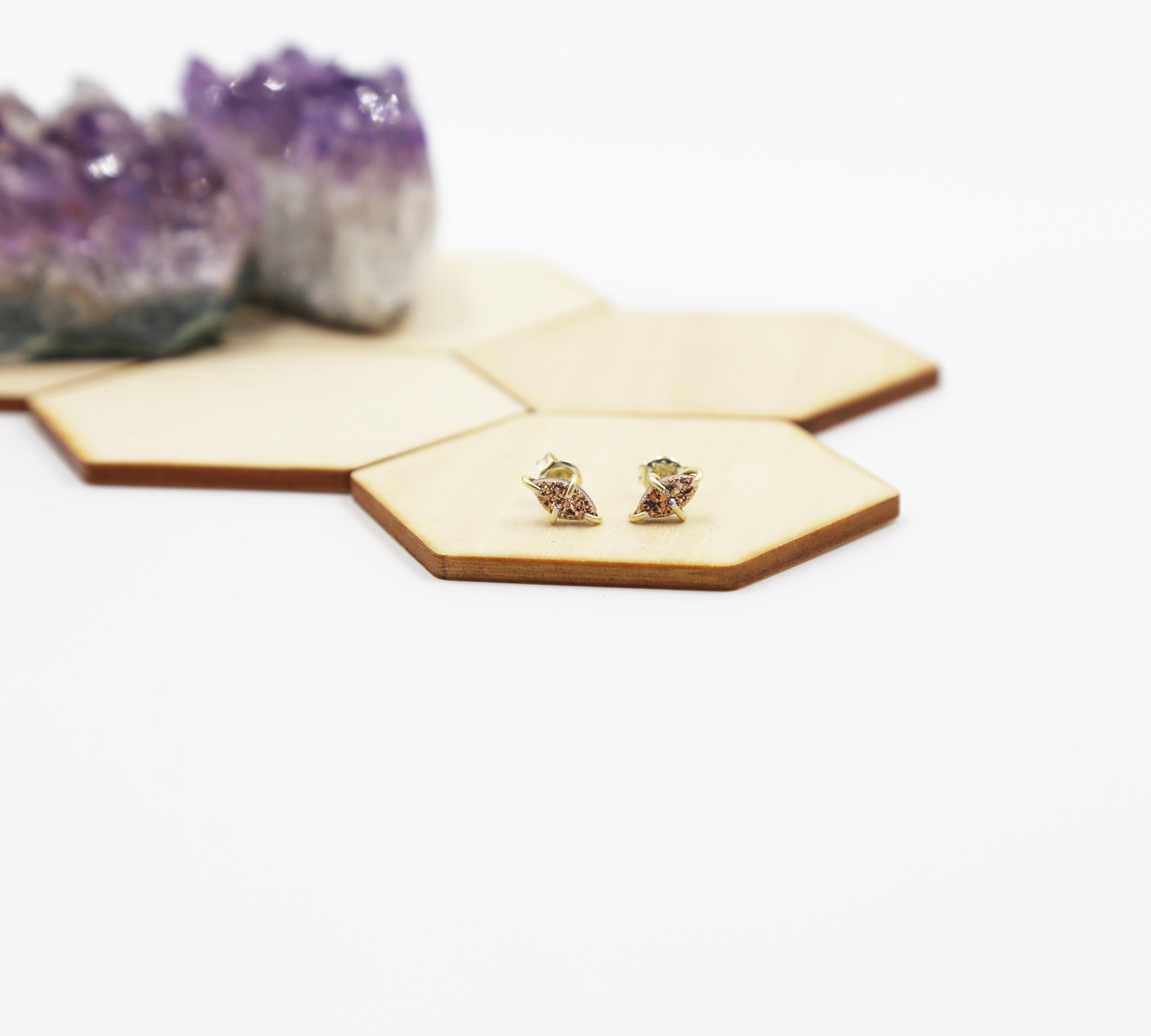 Navette Marquis Natural Druzy Stud Earrings