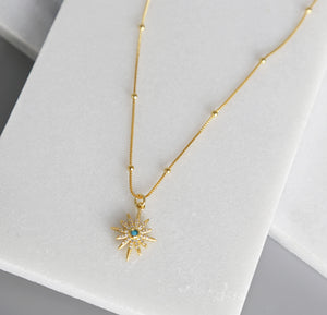Simple Sparkle Star Necklace, Gold Necklace, Pendant, Dainty Gold Jewelry, Celestial, Gold Chain, Luminous Collection
