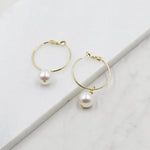 Small Pearl Gold Hoop Earrings, dangle, hoops, swarovski pearls, bridal, wedding, beaded earrings, classic, big hoop earrings, white pearls