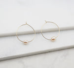 Small Pink Pearl and Gold Hoop Earrings, dangle, hoops, real pearls, bridal, wedding, beaded, classic, big hoop earrings, pastel, pink