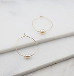 Small Pink Pearl and Gold Hoop Earrings, dangle, hoops, real pearls, bridal, wedding, beaded, classic, big hoop earrings, pastel, pink