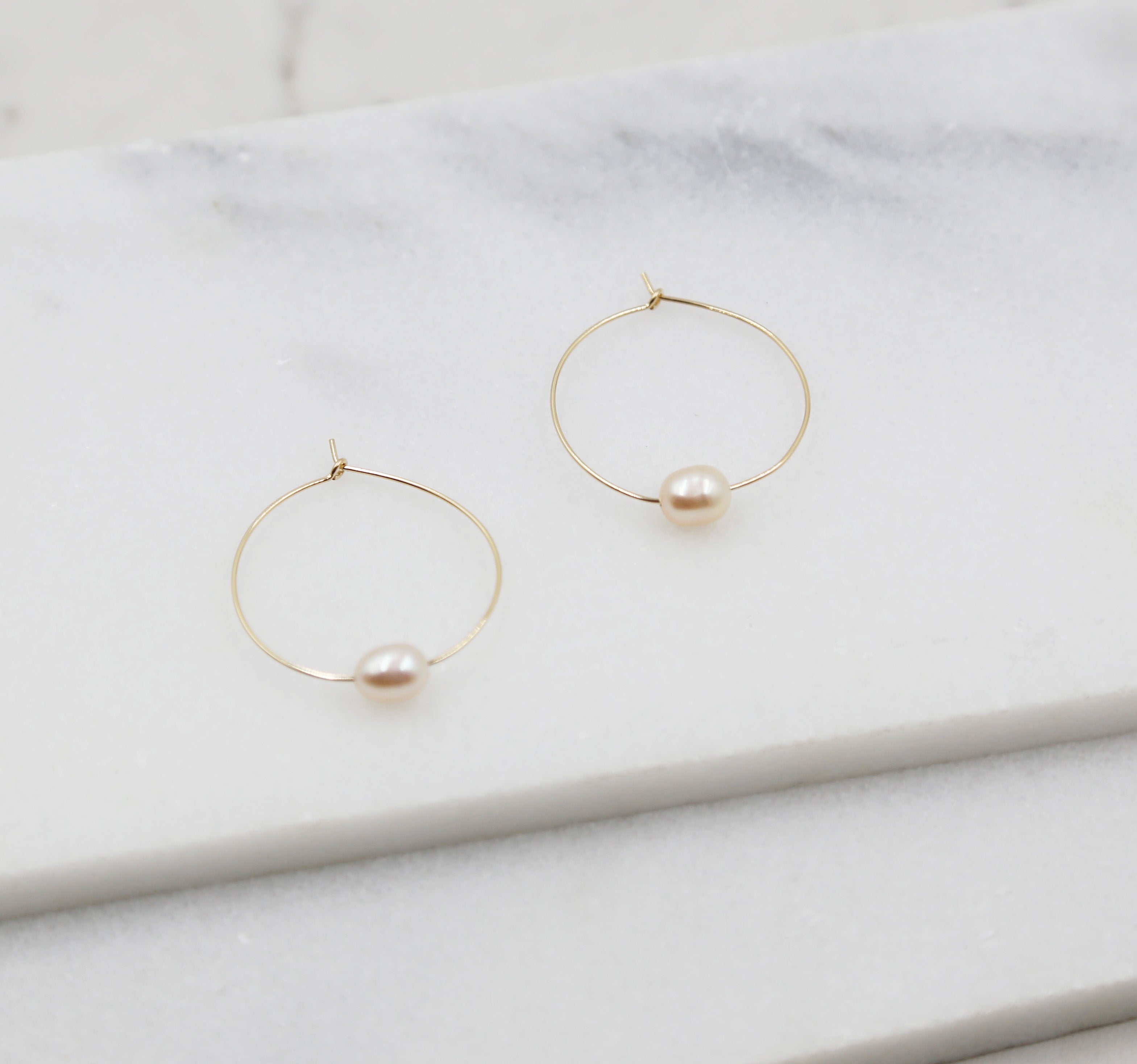 Small Pink Pearl and Gold Hoop Earrings, dangle, hoops, real pearls, bridal, wedding, beaded, classic, big hoop earrings, pastel, pink